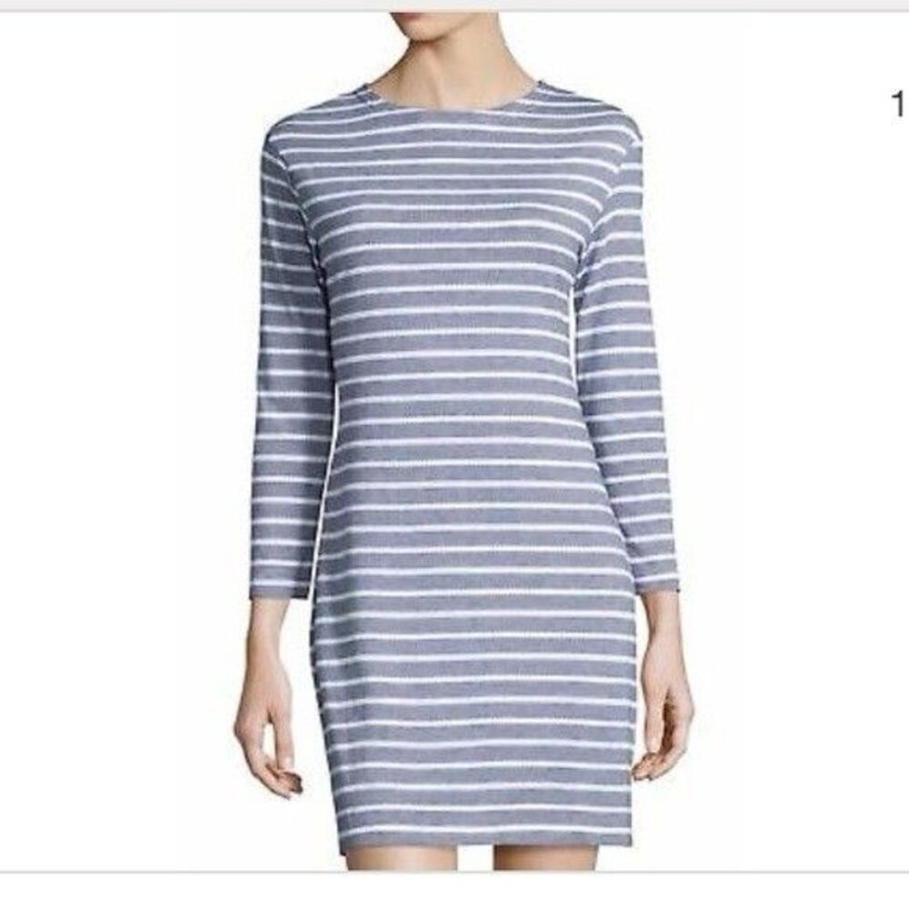 Sail To Sable Womens M Textured Shift Dress Blue/White Stripe Coastal Nautical